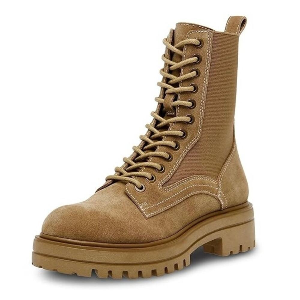 Steve Madden Womens Kenny Combat Boots US 6.5 M Taupe Tan Leather Lace Up NIB